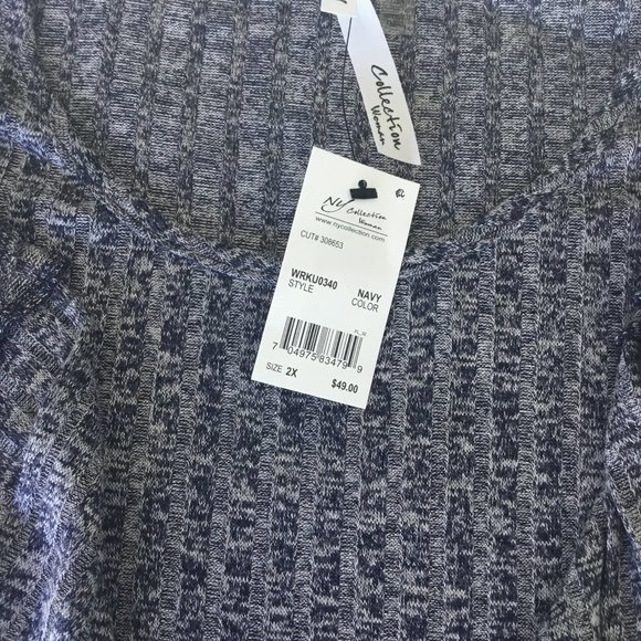 NWT NY COLLECTION SPRING ASYMETRICAL RAYON SWEATER PULLOVER TOP GRAY RIDGED 2X - Picture 5 of 5